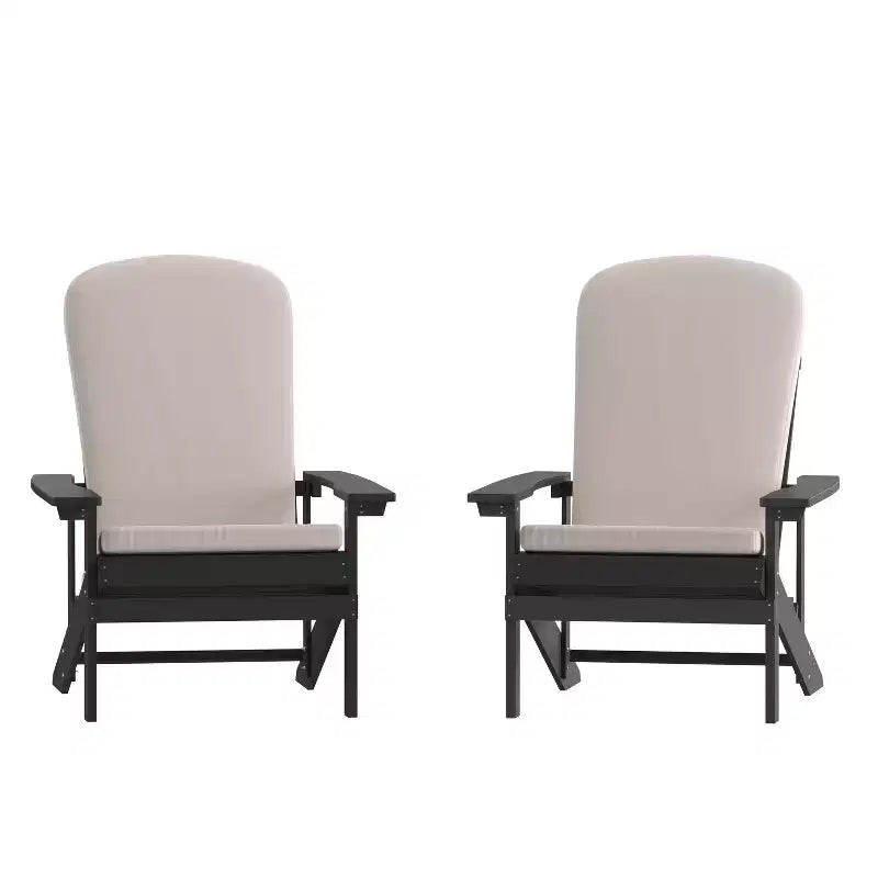 Merrick Lane Set of 2 Weather Resistant Adirondack Patio Chairs With Vertical Lattice Backs and Comfort Foam Cushions