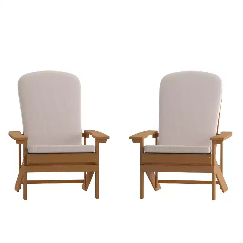 Merrick Lane Set of 2 Weather Resistant Adirondack Patio Chairs With Vertical Lattice Backs and Comfort Foam Cushions