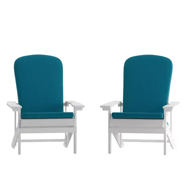 Merrick Lane Set of 2 Weather Resistant Adirondack Patio Chairs With Vertical Lattice Backs and Comfort Foam Cushions