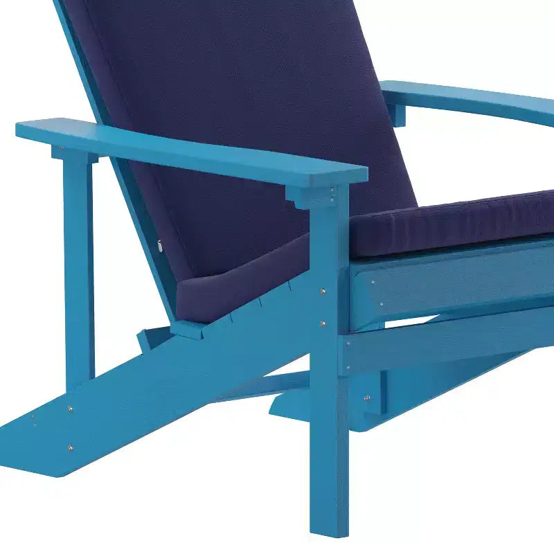 Emma and Oliver Set of Two All-Weather Polyresin Adirondack Chairs with Cushions