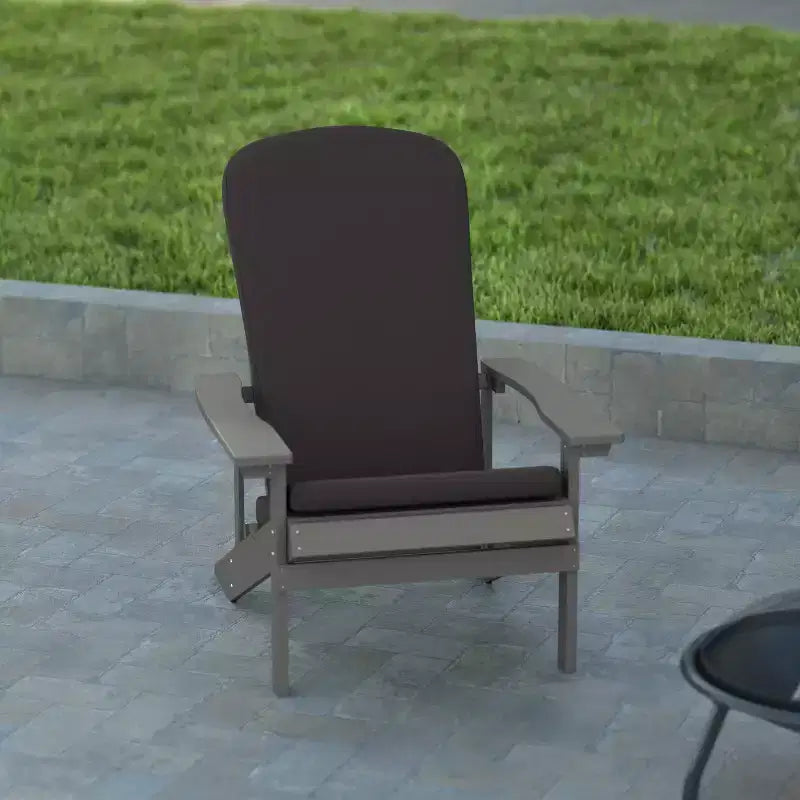Emma and Oliver Set of Two All-Weather Polyresin Adirondack Chairs with Cushions