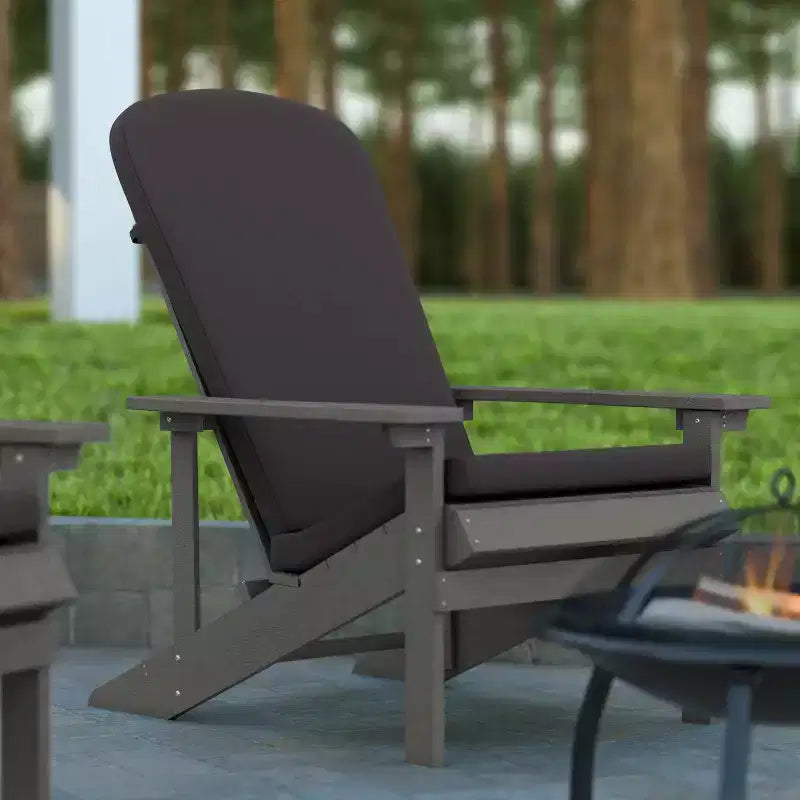 Emma and Oliver Set of Two All-Weather Polyresin Adirondack Chairs with Cushions