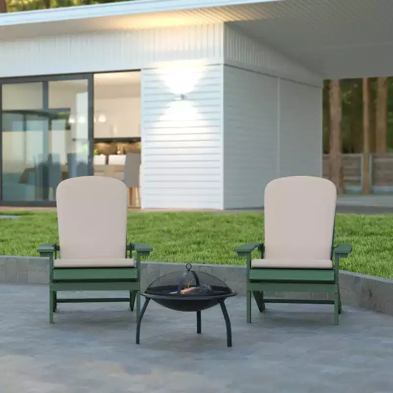 Emma and Oliver Set of Two All-Weather Polyresin Adirondack Chairs with Cushions