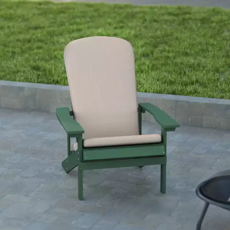 Emma and Oliver Set of Two All-Weather Polyresin Adirondack Chairs with Cushions