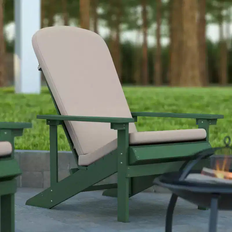 Emma and Oliver Set of Two All-Weather Polyresin Adirondack Chairs with Cushions