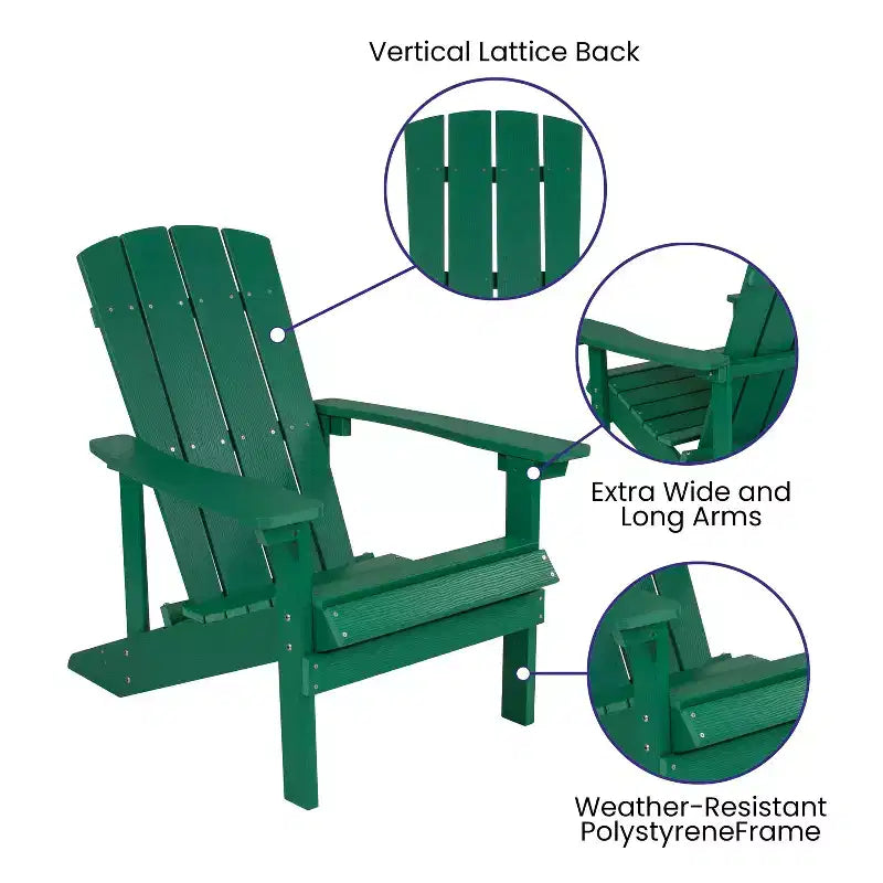 Emma and Oliver Set of Two All-Weather Polyresin Adirondack Chairs with Cushions
