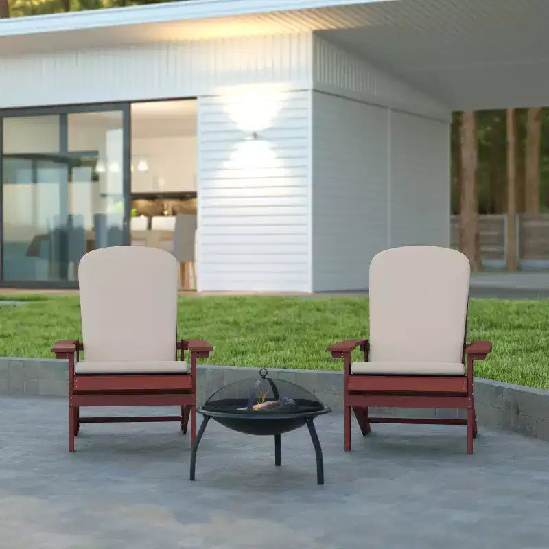 Emma and Oliver Set of Two All-Weather Polyresin Adirondack Chairs with Cushions