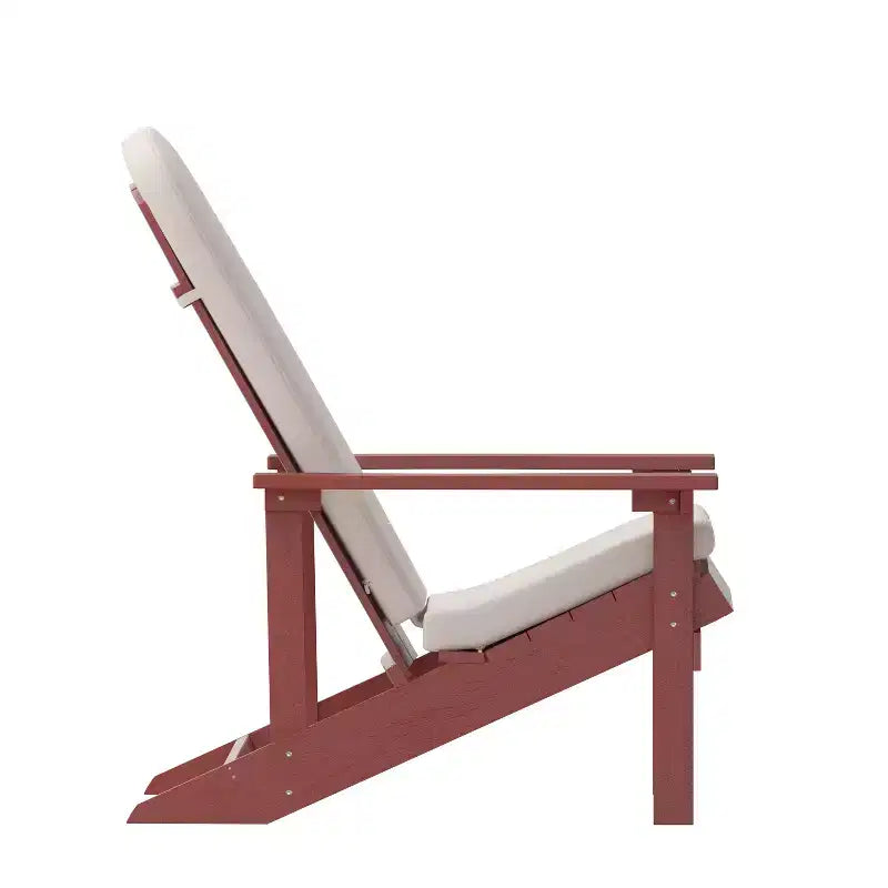 Emma and Oliver Set of Two All-Weather Polyresin Adirondack Chairs with Cushions