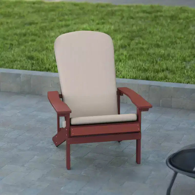 Emma and Oliver Set of Two All-Weather Polyresin Adirondack Chairs with Cushions