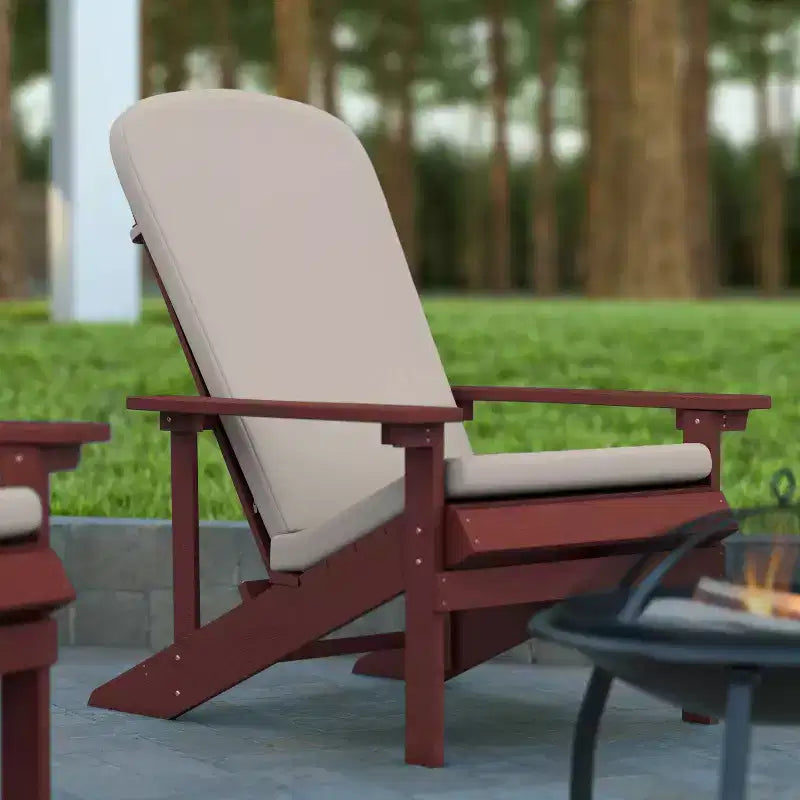 Emma and Oliver Set of Two All-Weather Polyresin Adirondack Chairs with Cushions