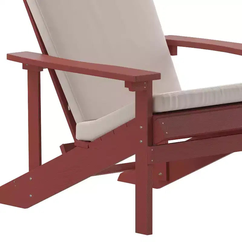 Emma and Oliver Set of Two All-Weather Polyresin Adirondack Chairs with Cushions