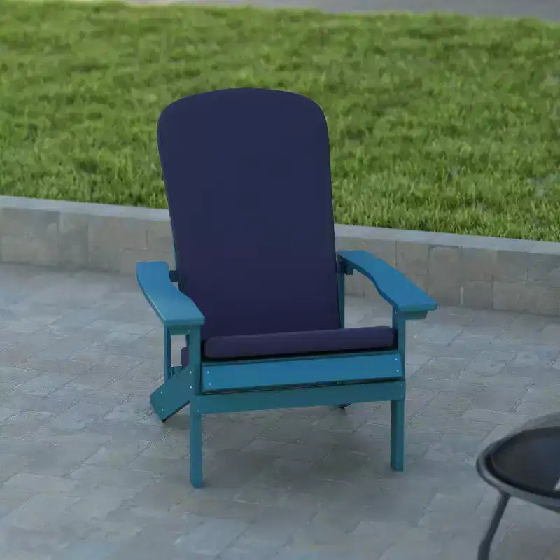 Emma and Oliver Set of Two All-Weather Polyresin Adirondack Chairs with Cushions