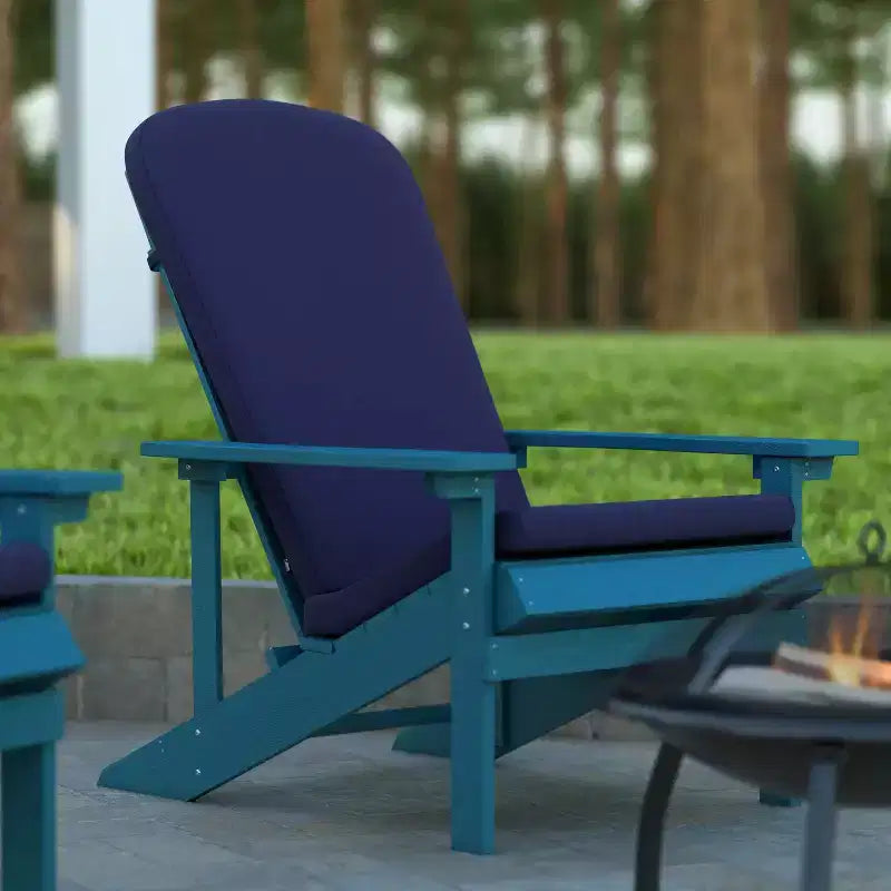 Emma and Oliver Set of Two All-Weather Polyresin Adirondack Chairs with Cushions