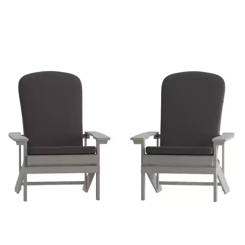Emma and Oliver Set of Two All-Weather Polyresin Adirondack Chairs with Cushions