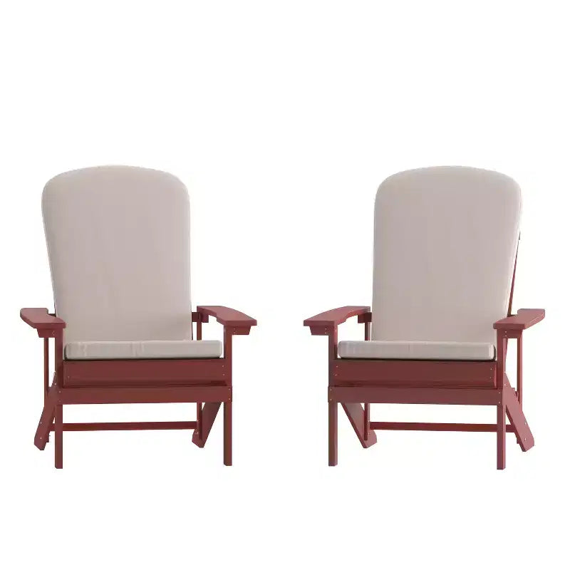 Emma and Oliver Set of Two All-Weather Polyresin Adirondack Chairs with Cushions