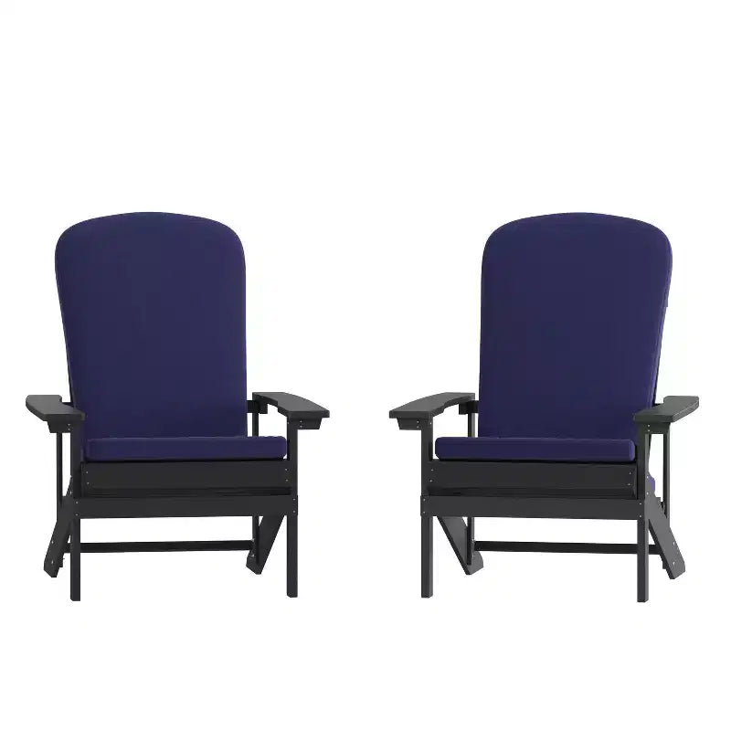Emma and Oliver Set of Two All-Weather Polyresin Adirondack Chairs with Cushions
