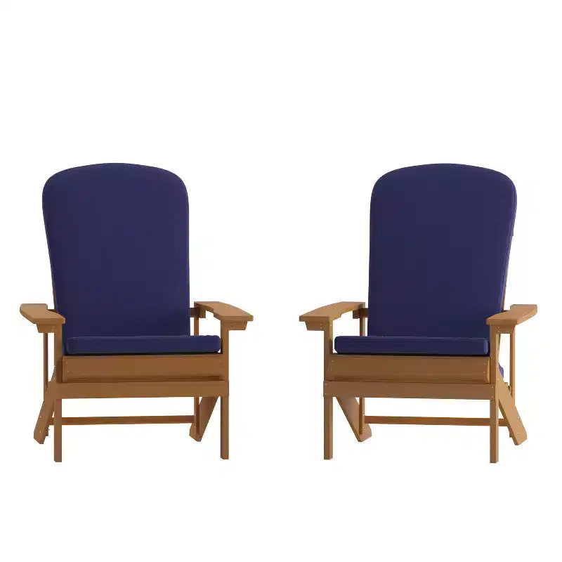Emma and Oliver Set of Two All-Weather Polyresin Adirondack Chairs with Cushions