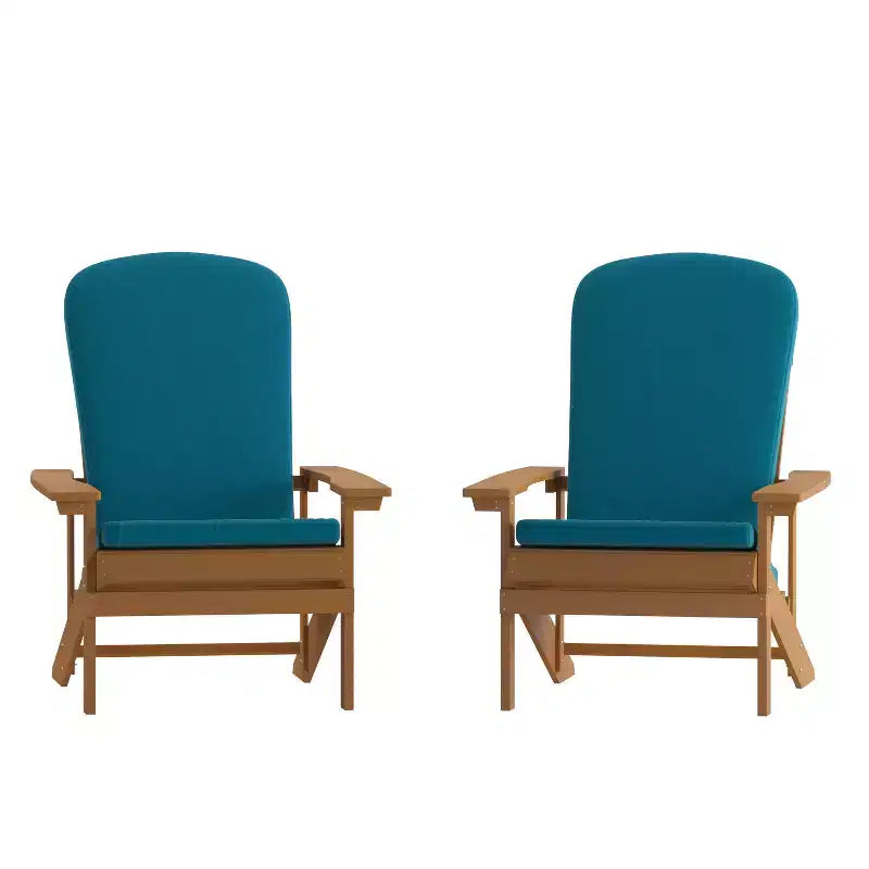 Emma and Oliver Set of Two All-Weather Polyresin Adirondack Chairs with Cushions