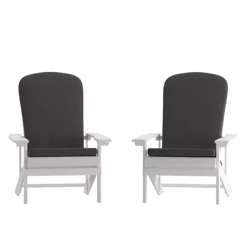 Emma and Oliver Set of Two All-Weather Polyresin Adirondack Chairs with Cushions