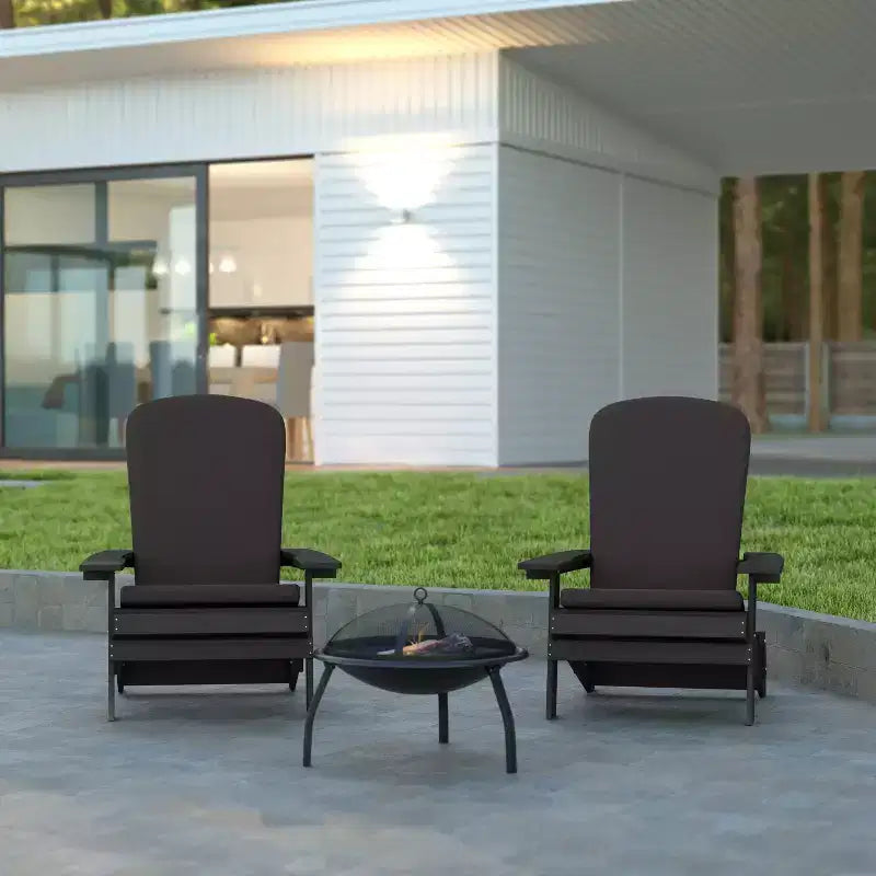 Emma and Oliver Set of Two All-Weather Poly Resin Folding Adirondack Chairs for Indoor/Outdoor Use