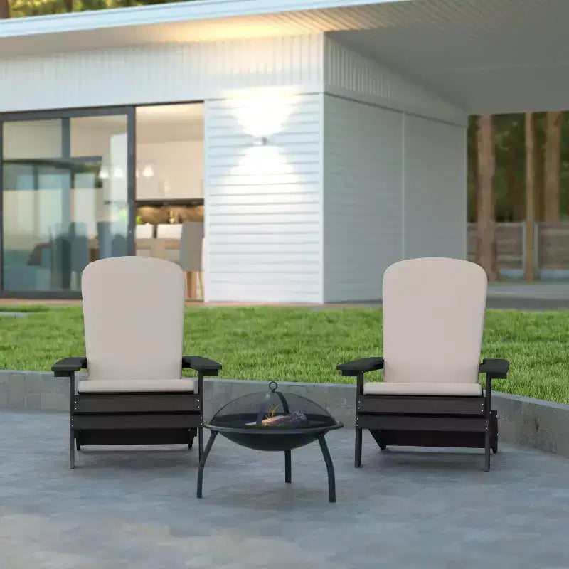 Emma and Oliver Set of Two All-Weather Poly Resin Folding Adirondack Chairs for Indoor/Outdoor Use