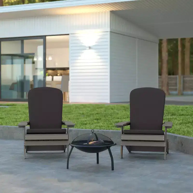 Emma and Oliver Set of Two All-Weather Poly Resin Folding Adirondack Chairs for Indoor/Outdoor Use