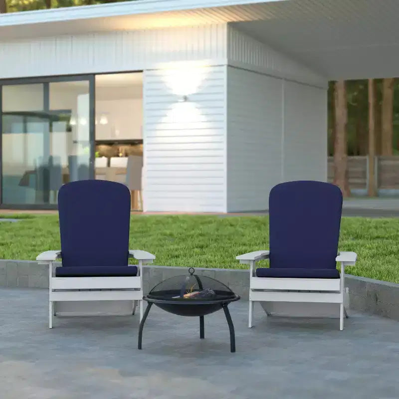 Emma and Oliver Set of Two All-Weather Poly Resin Folding Adirondack Chairs for Indoor/Outdoor Use