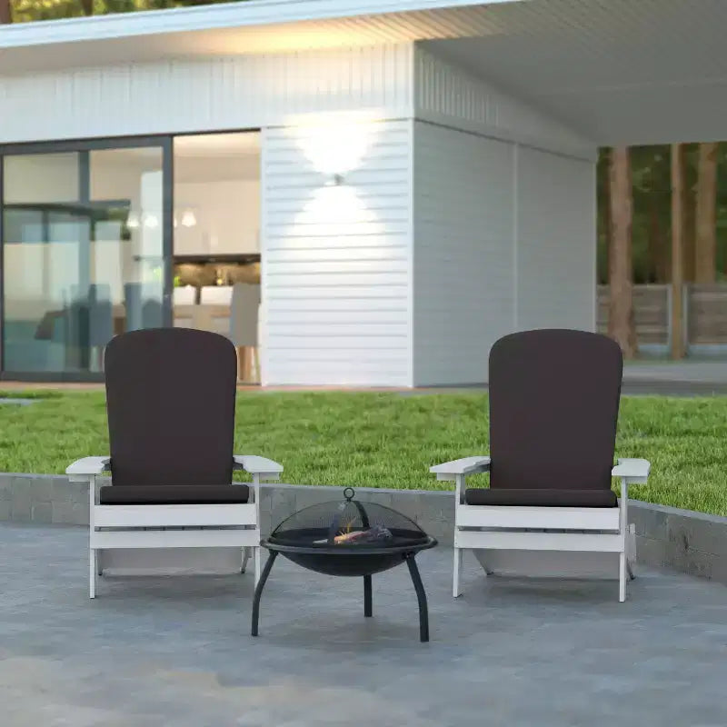 Emma and Oliver Set of Two All-Weather Poly Resin Folding Adirondack Chairs for Indoor/Outdoor Use