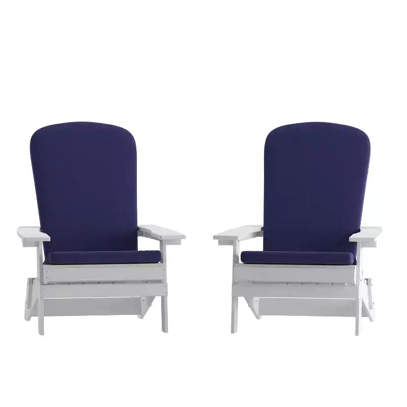 Emma and Oliver Set of Two All-Weather Poly Resin Folding Adirondack Chairs for Indoor/Outdoor Use