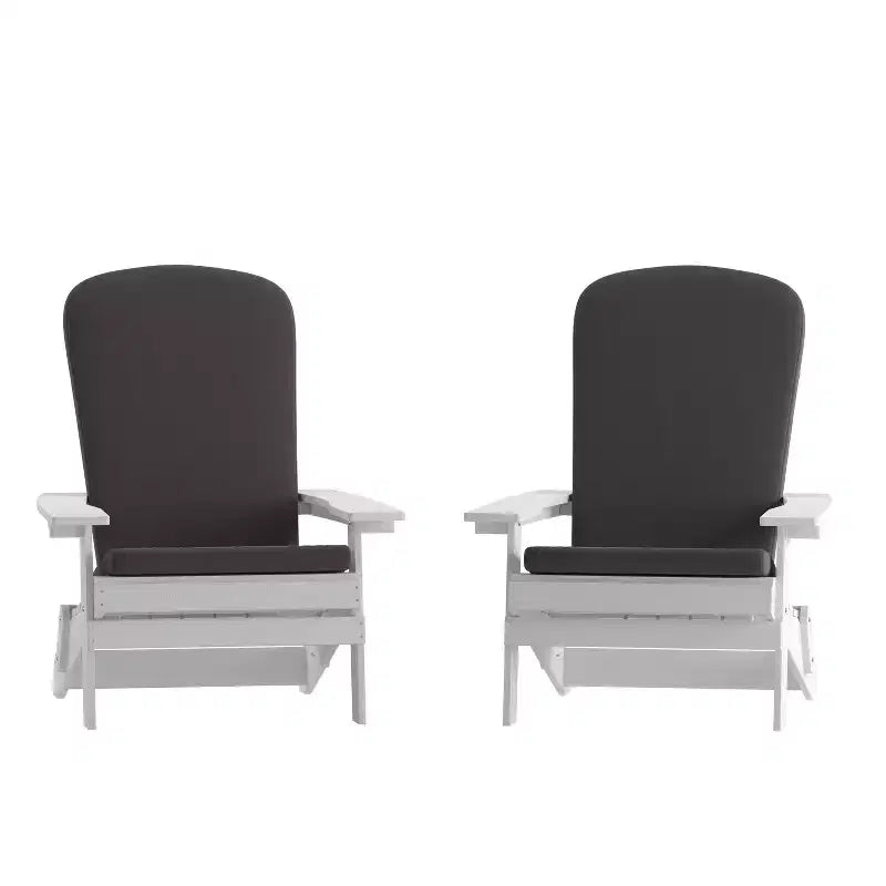Emma and Oliver Set of Two All-Weather Poly Resin Folding Adirondack Chairs for Indoor/Outdoor Use