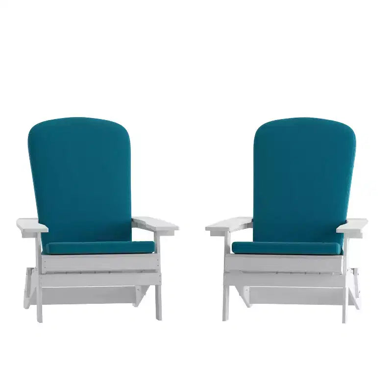 Emma and Oliver Set of Two All-Weather Poly Resin Folding Adirondack Chairs for Indoor/Outdoor Use