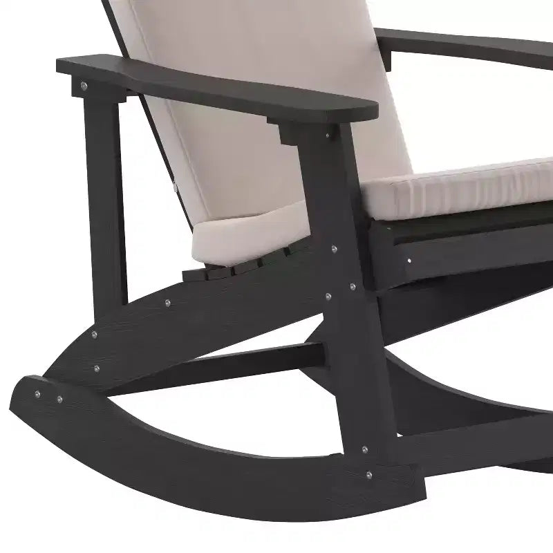 Emma and Oliver Set of 2 All-Weather Poly Resin Adirondack Rocking Chairs with Cushions