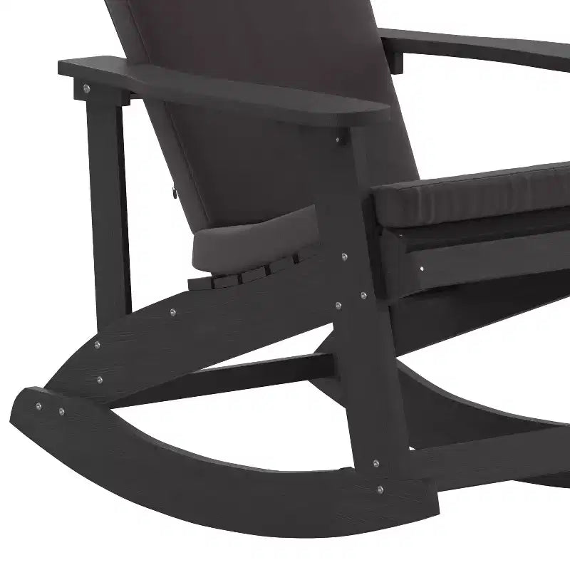Emma and Oliver Set of 2 All-Weather Poly Resin Adirondack Rocking Chairs with Cushions