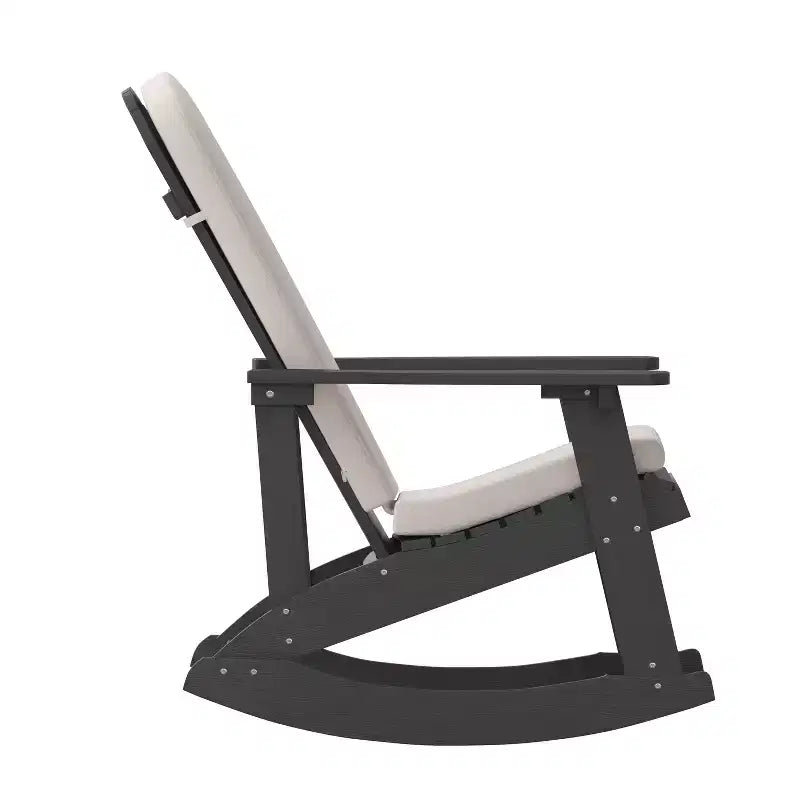 Emma and Oliver Set of 2 All-Weather Poly Resin Adirondack Rocking Chairs with Cushions