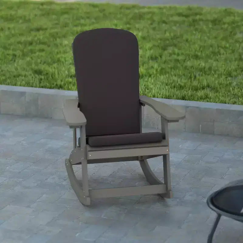 Emma and Oliver Set of 2 All-Weather Poly Resin Adirondack Rocking Chairs with Cushions