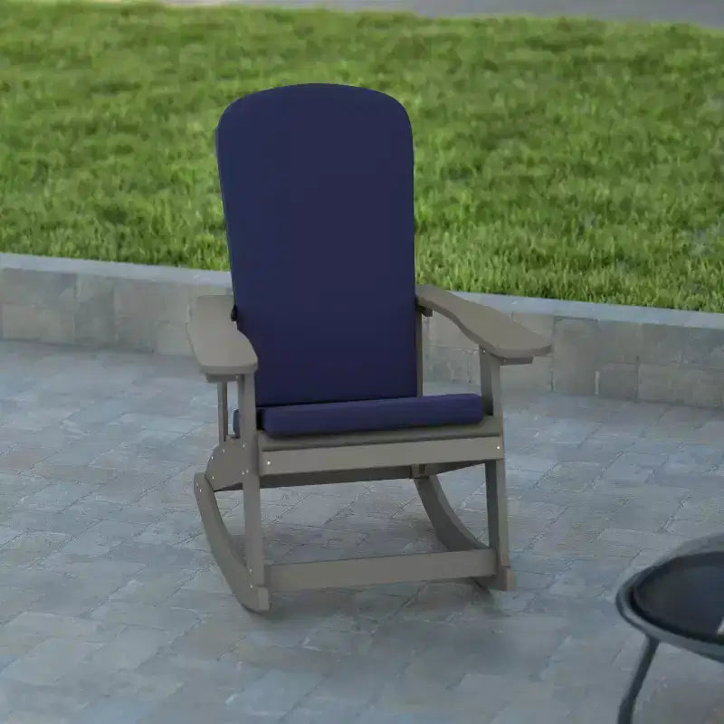 Emma and Oliver Set of 2 All-Weather Poly Resin Adirondack Rocking Chairs with Cushions