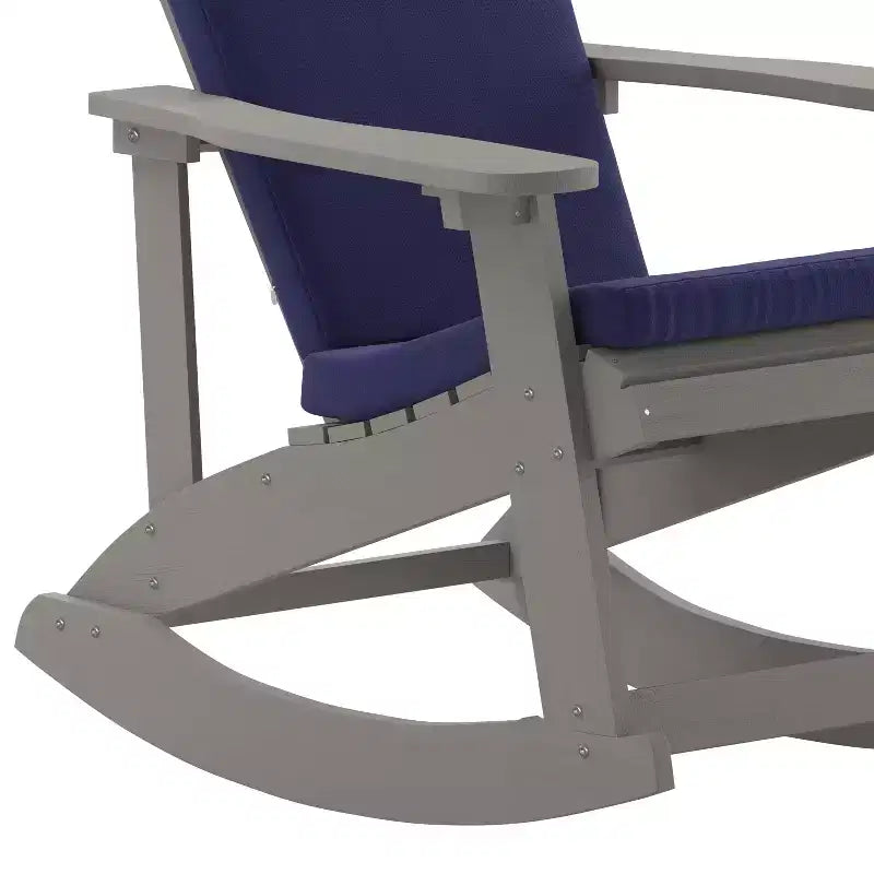 Emma and Oliver Set of 2 All-Weather Poly Resin Adirondack Rocking Chairs with Cushions