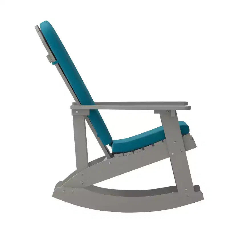 Emma and Oliver Set of 2 All-Weather Poly Resin Adirondack Rocking Chairs with Cushions