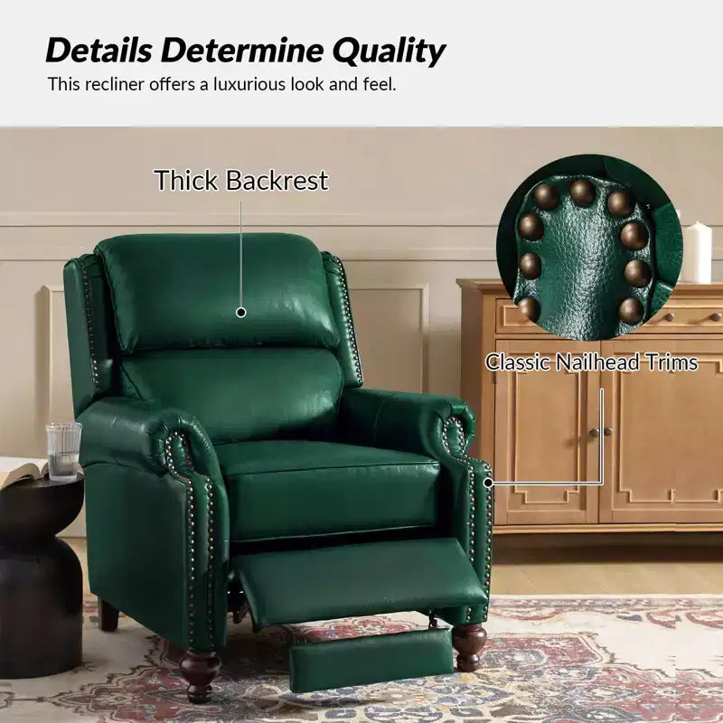 Set of 2 Elisabete Modern Wingback Genuine Leather Recliner with Vintage Nail Head Trim for Living Room and Bedroom| ART OF LIVING DESIGNS