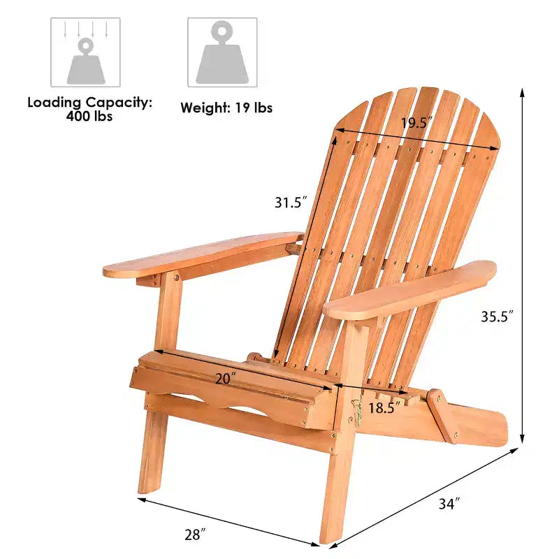 Costway 4 PCS Eucalyptus Adirondack Chair Foldable Outdoor Wood Lounger Chair Natural