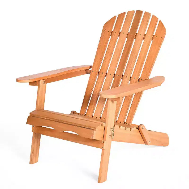 Costway 4 PCS Eucalyptus Adirondack Chair Foldable Outdoor Wood Lounger Chair Natural