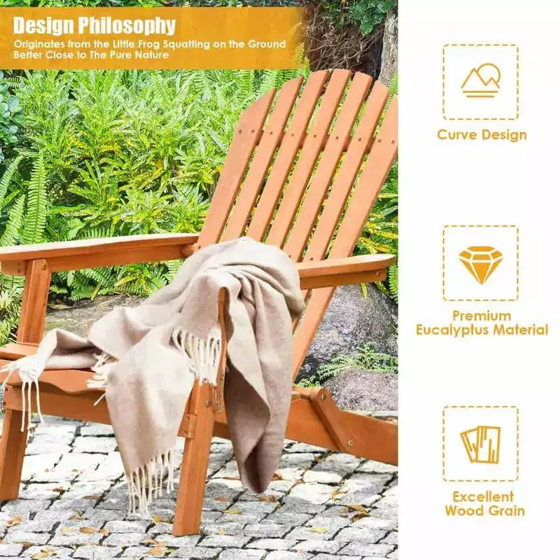 Costway 4 PCS Eucalyptus Adirondack Chair Foldable Outdoor Wood Lounger Chair Natural