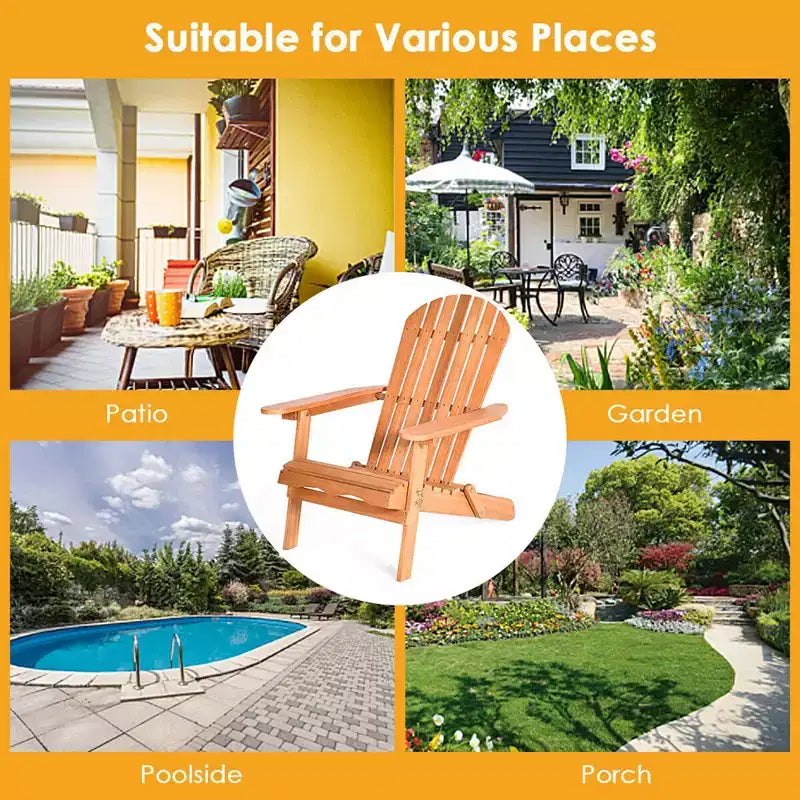 Costway 4 PCS Eucalyptus Adirondack Chair Foldable Outdoor Wood Lounger Chair Natural