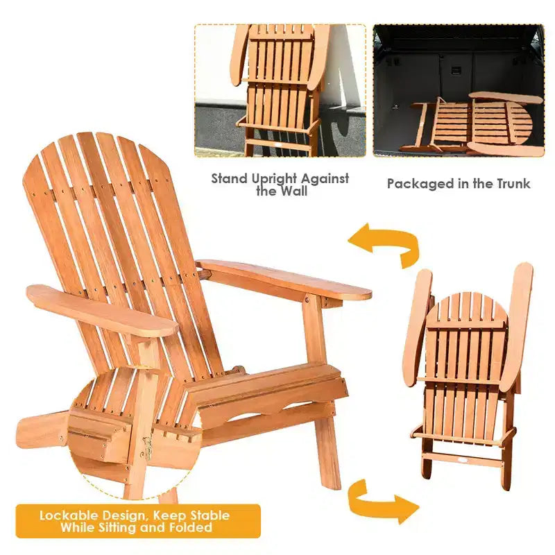 Costway 4 PCS Eucalyptus Adirondack Chair Foldable Outdoor Wood Lounger Chair Natural