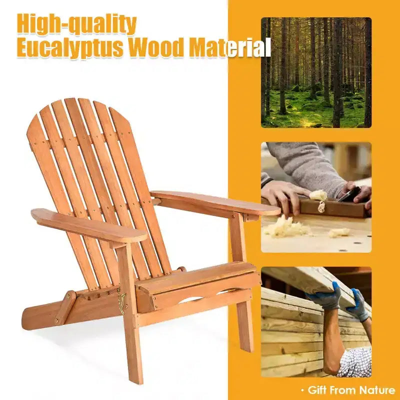 Costway 4 PCS Eucalyptus Adirondack Chair Foldable Outdoor Wood Lounger Chair Natural
