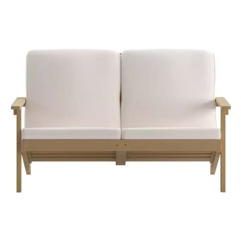 Merrick Lane All-Weather Poly Resin Wood Adirondack Style Deep Seat Patio Loveseat with Cushions