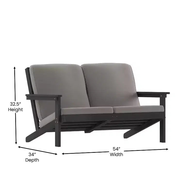 Merrick Lane All-Weather Poly Resin Wood Adirondack Style Deep Seat Patio Loveseat with Cushions