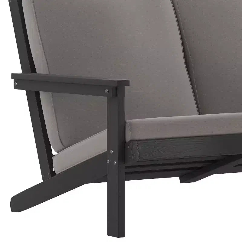 Merrick Lane All-Weather Poly Resin Wood Adirondack Style Deep Seat Patio Loveseat with Cushions