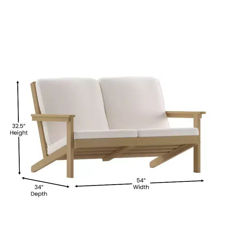 Merrick Lane All-Weather Poly Resin Wood Adirondack Style Deep Seat Patio Loveseat with Cushions