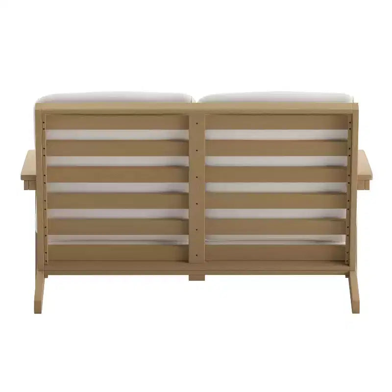 Merrick Lane All-Weather Poly Resin Wood Adirondack Style Deep Seat Patio Loveseat with Cushions